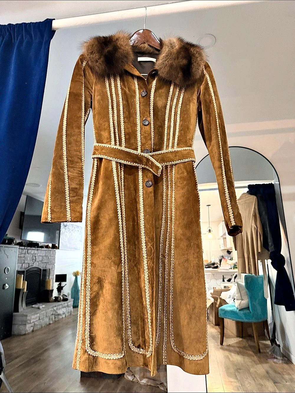 Prada Brown Leather Fur-Collar Coat Size 38 Like New 🧥🤎 vintage Y2K - Picture 3 of 16